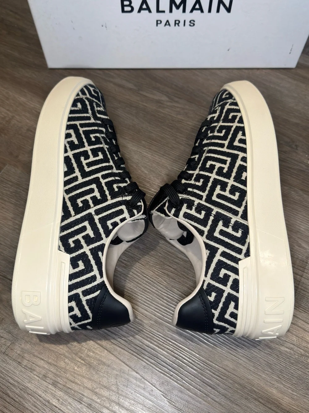 Balmain Monogram B-Court Jacquard Logo Black White Sneakers